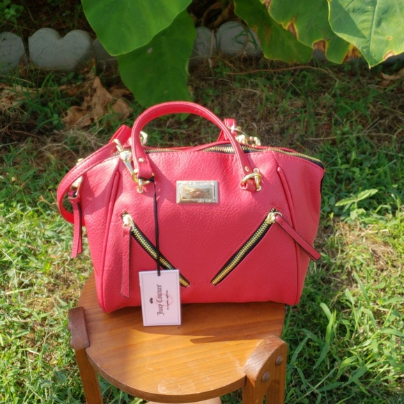 Juicy Couture Diagonal Zipper Satchel Leather Red - Picture 3 of 8